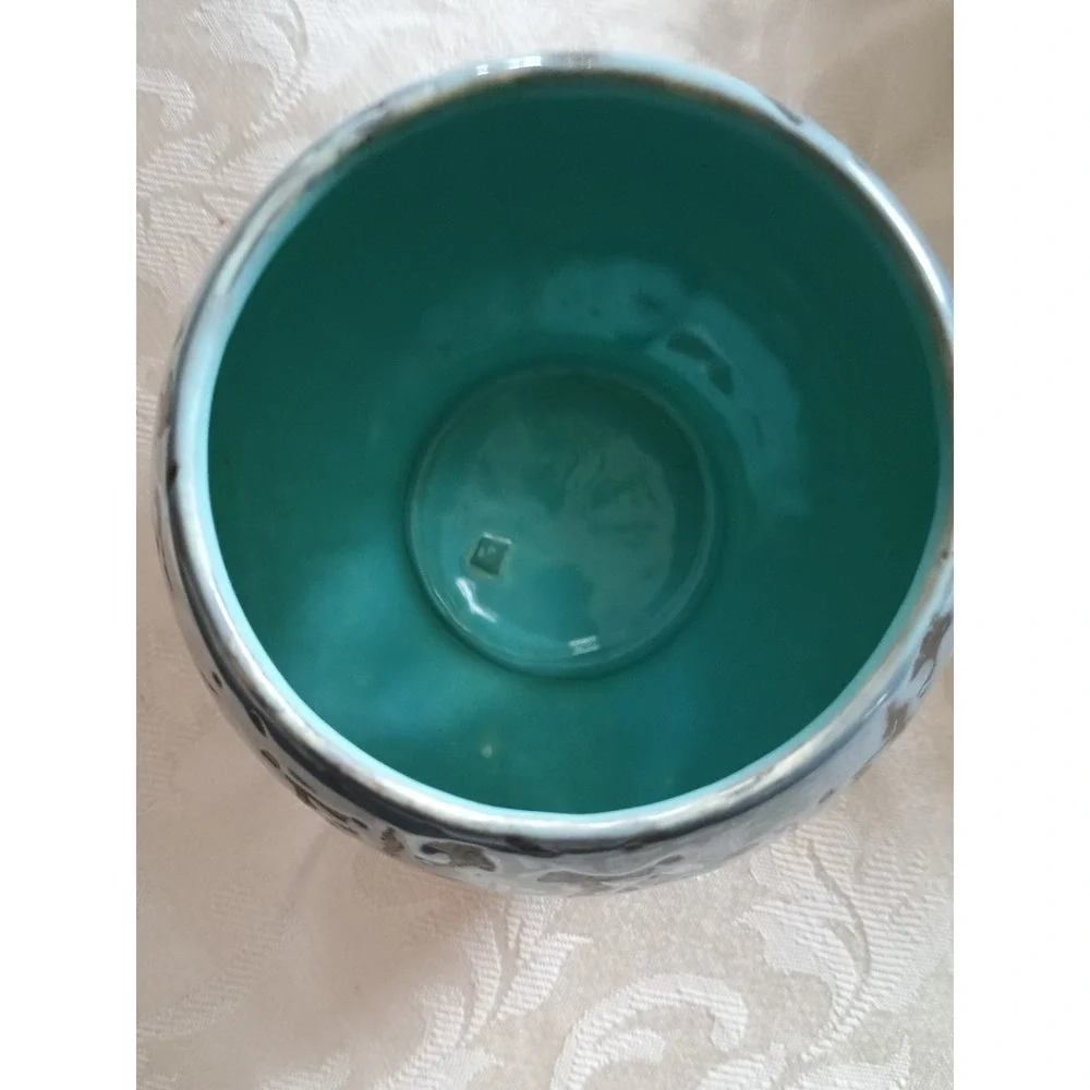 Vintage McCoy‎ Blue & Black Brocade Splatter Vase Planter 4.5